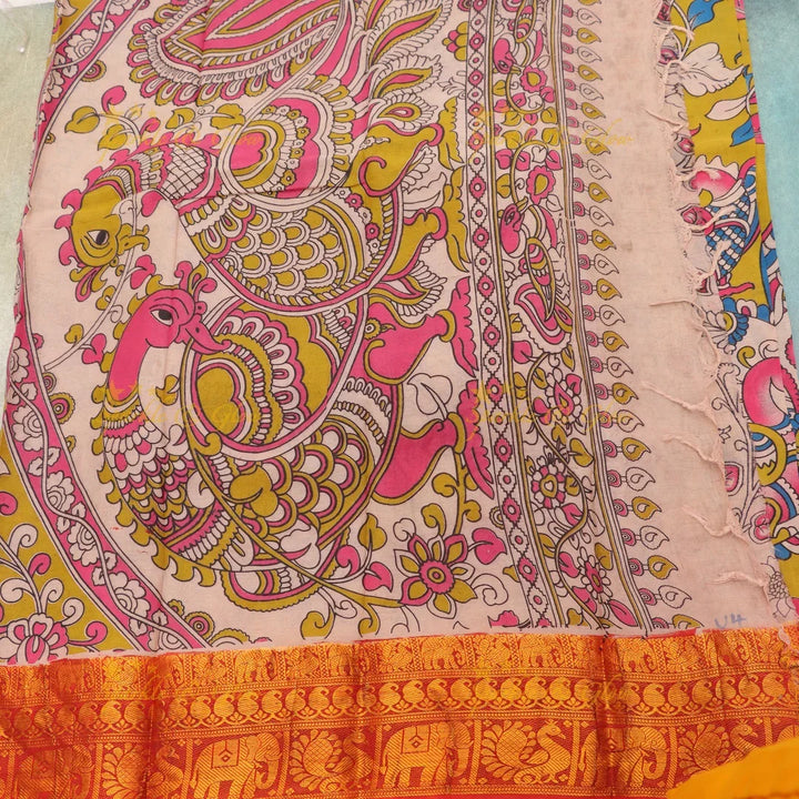 Exquisite Kalamkari Saree & Temple Jewellery Set