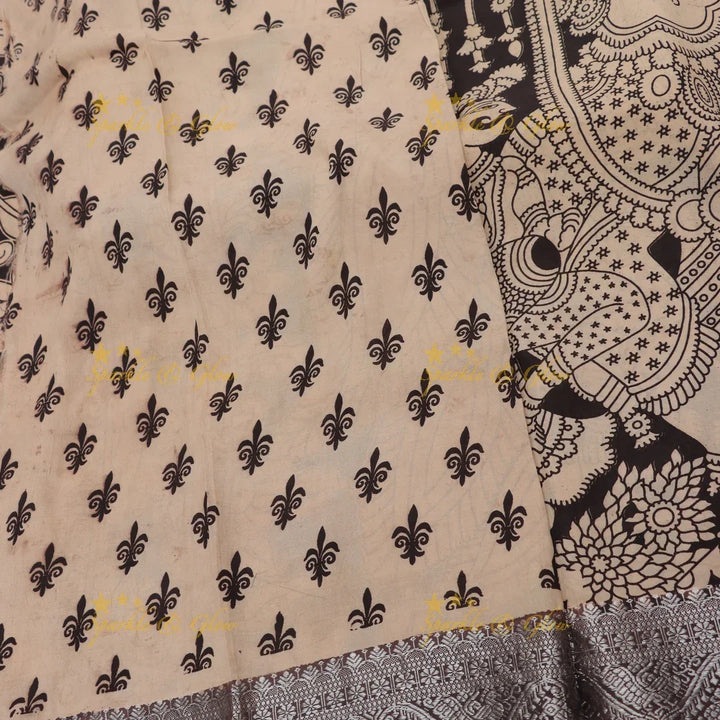 Buy Elegant Brown & Beige Kalamkari Temple Saree