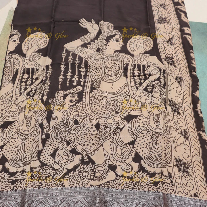 Buy Elegant Brown & Beige Kalamkari Temple Saree