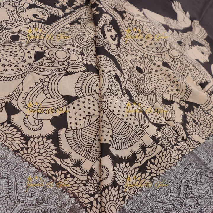 Buy Elegant Brown & Beige Kalamkari Temple Saree