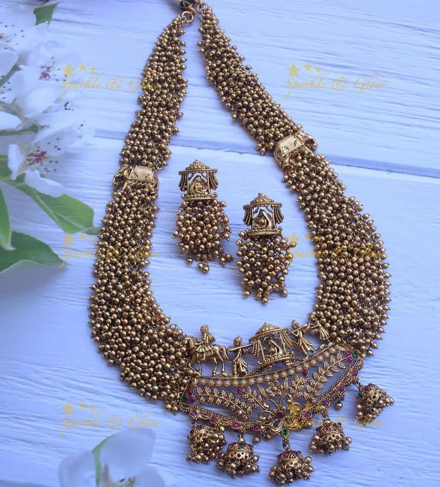 Gold alike polished cluster bridal procession haram - Green - Sparkle and Glow