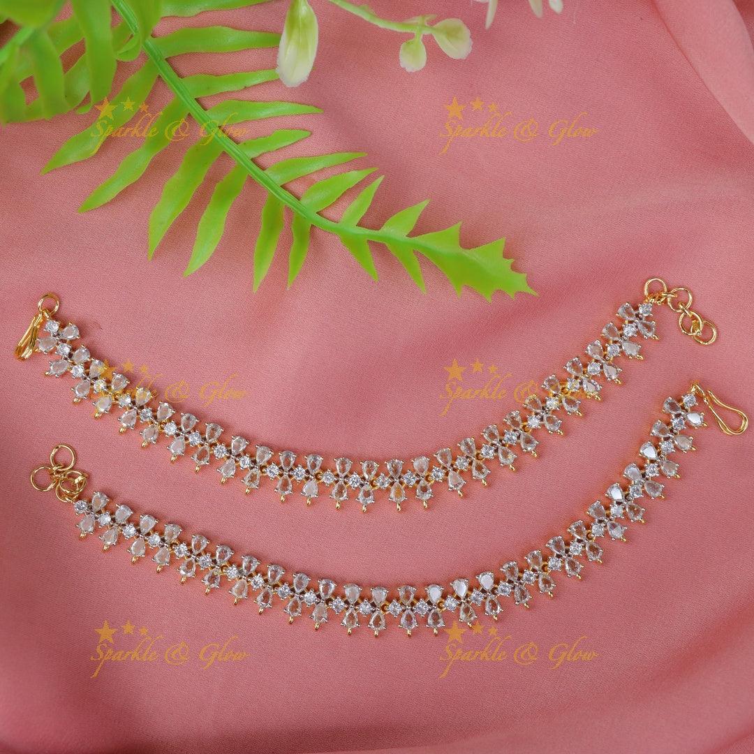 Elegant American Diamond Waterdrop Ear Chain Set