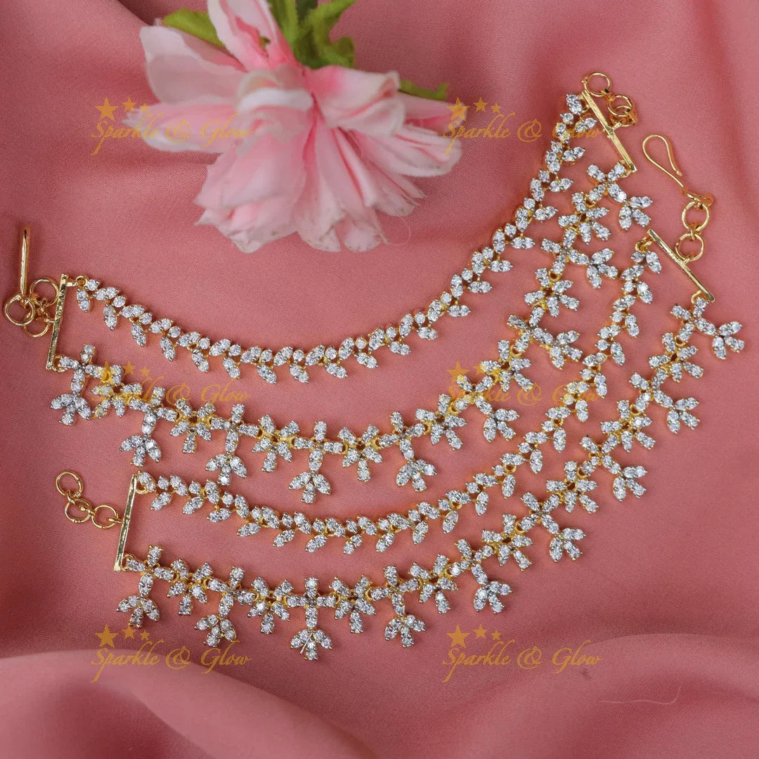 Exquisite American Diamond Leaf Earchain Collection