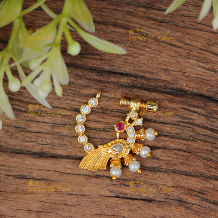 Elegant Gold Alike Pearl Peacock Nosepin - Festive Jewelry
