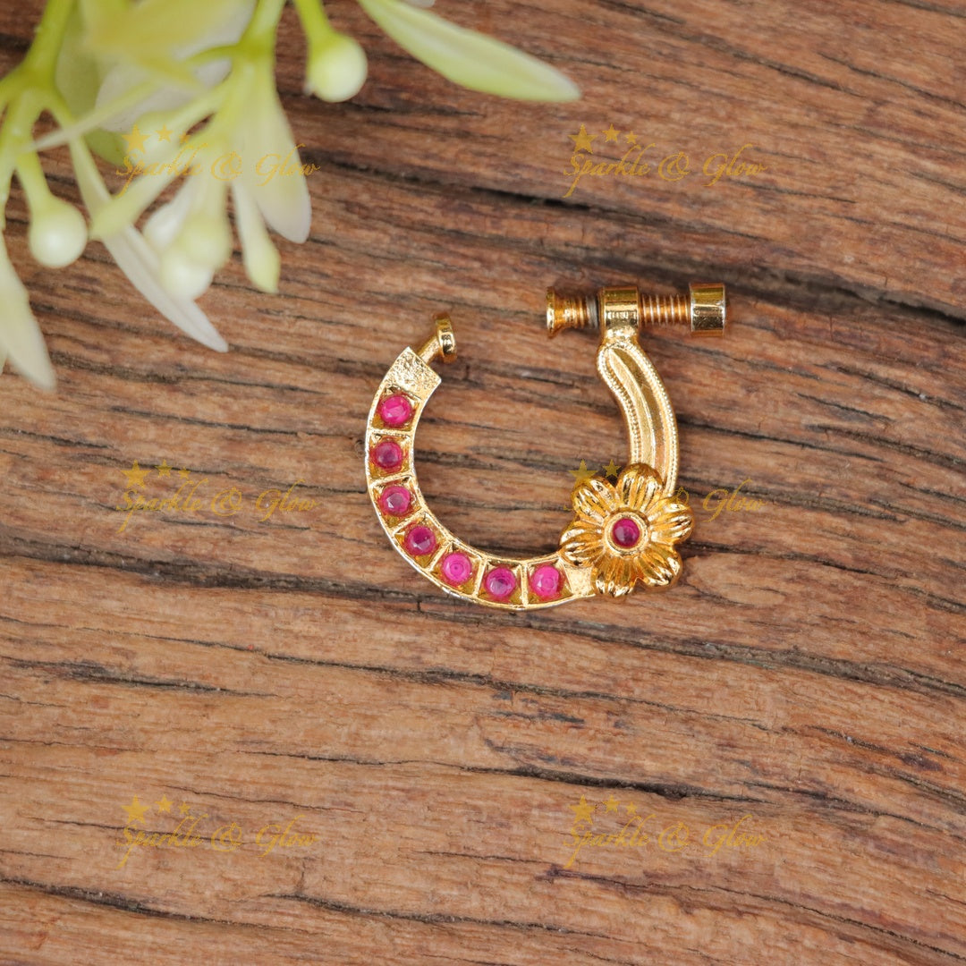 Dazzling Gold-Alike Floral Nosepin for Festive Elegance