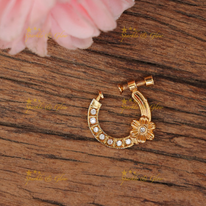 Dazzling Gold-Alike Floral Nosepin for Festive Elegance