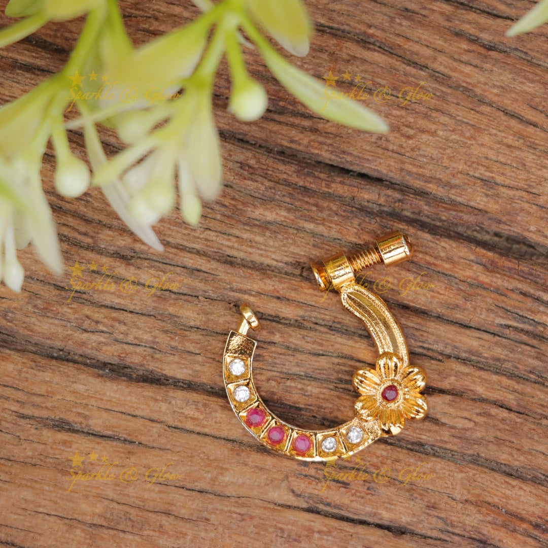 Dazzling Gold-Alike Floral Nosepin for Festive Elegance