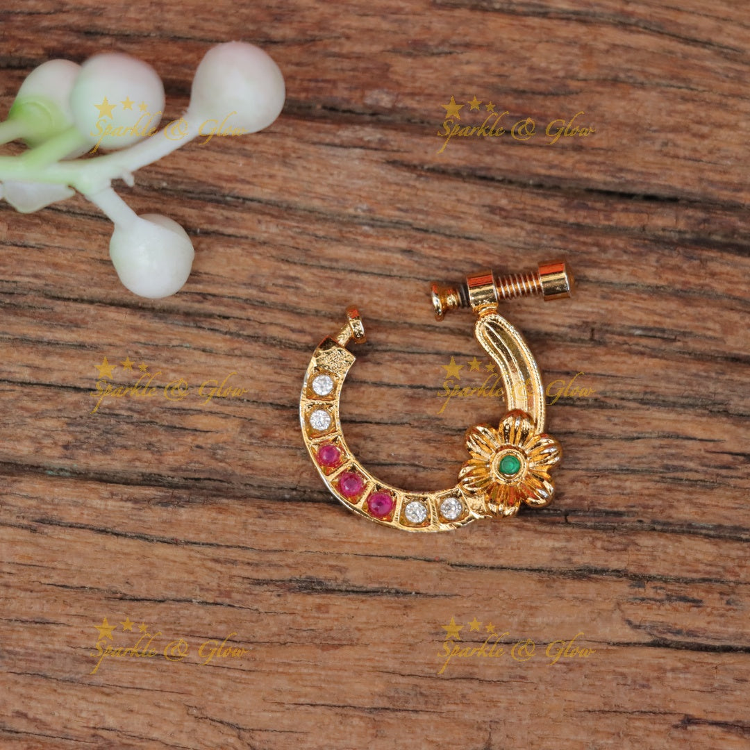 Dazzling Gold-Alike Floral Nosepin for Festive Elegance