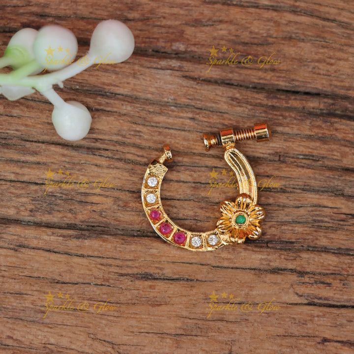 Dazzling Gold-Alike Floral Nosepin for Festive Elegance