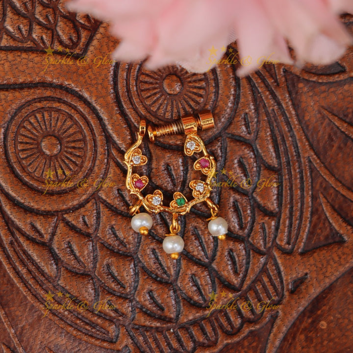 Exquisite Gold Pearl Heart Nosepin for Weddings
