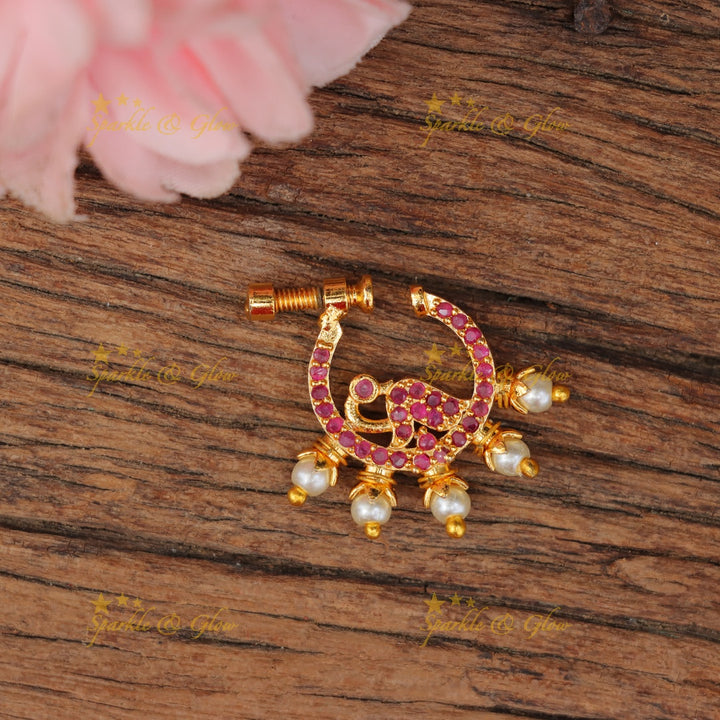 Radiant Peacock Pearl Nosepin - Exquisite Gold Design