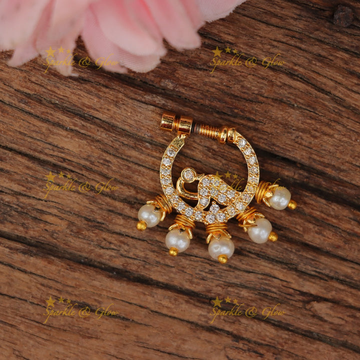 Radiant Peacock Pearl Nosepin - Exquisite Gold Design