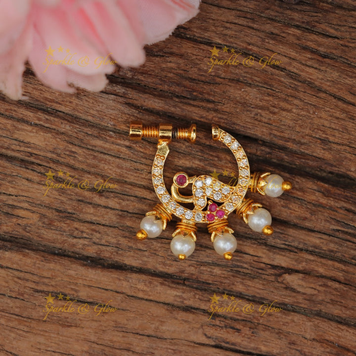 Radiant Peacock Pearl Nosepin - Exquisite Gold Design