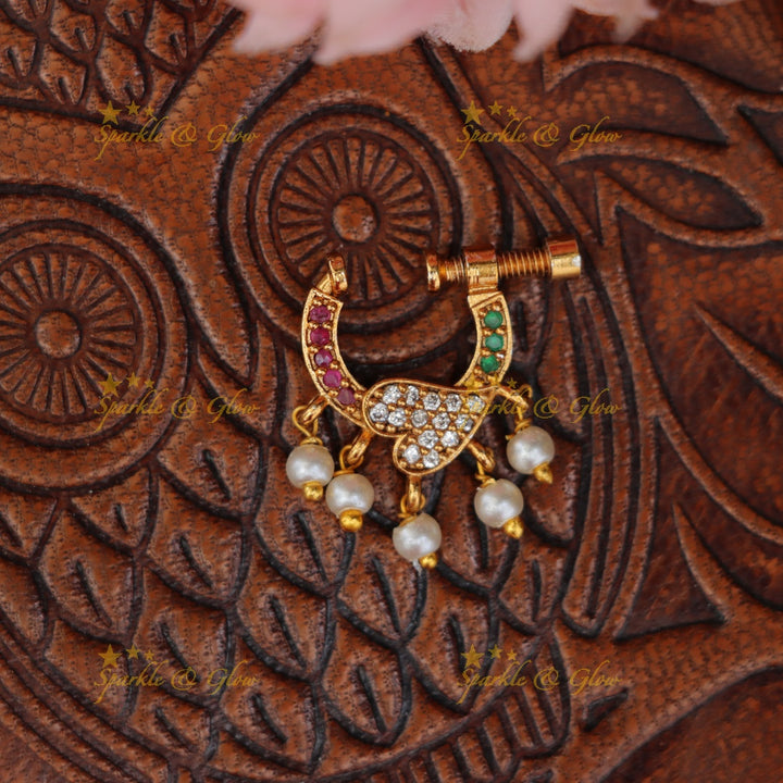 Exquisite Gold Nosepin with Pearls - Festive Charm