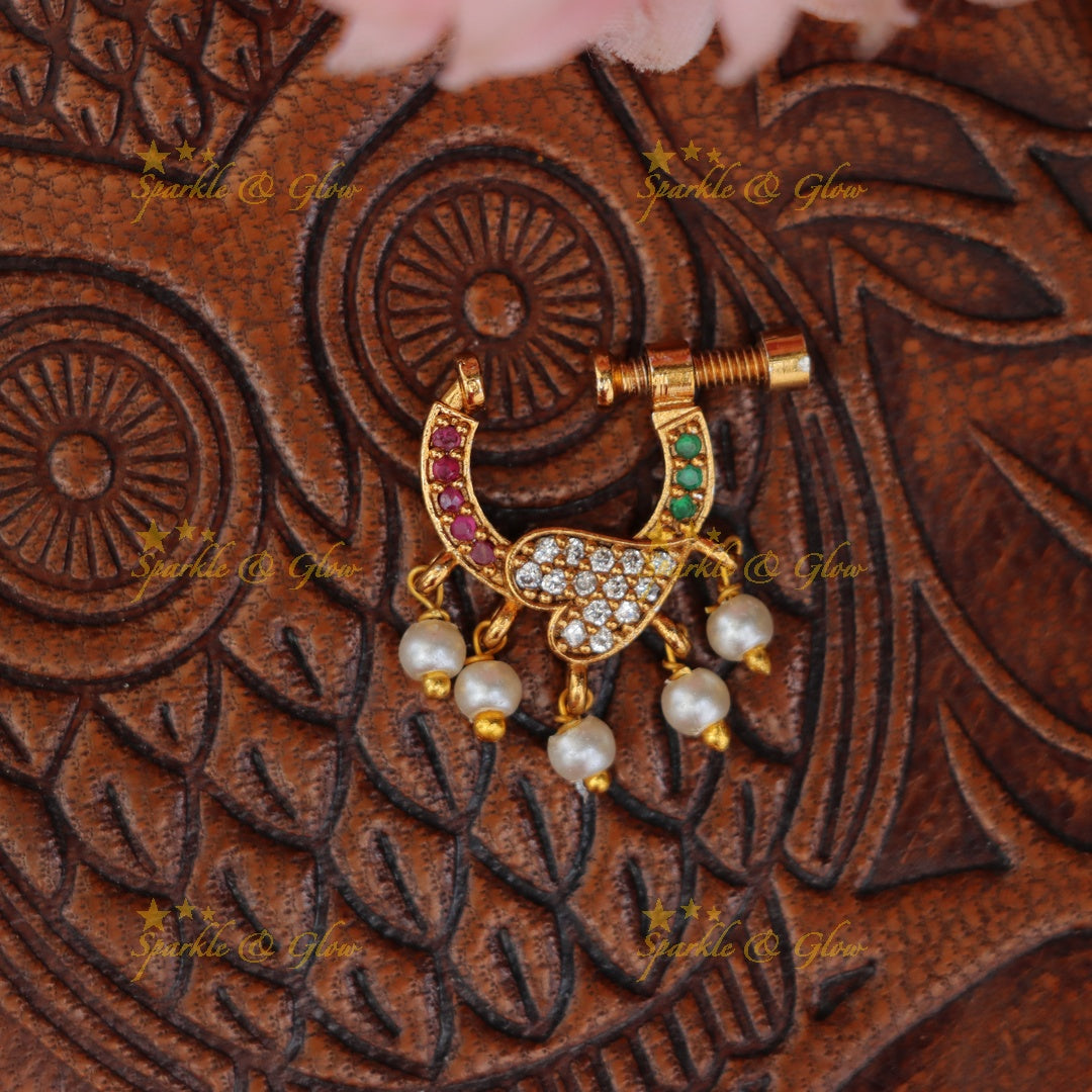 Exquisite Gold Nosepin with Pearls - Festive Charm