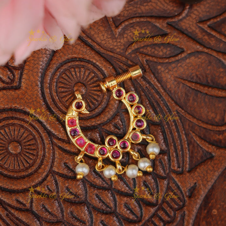 Exquisite Gold Peacock Pearl Nosepin Necklace