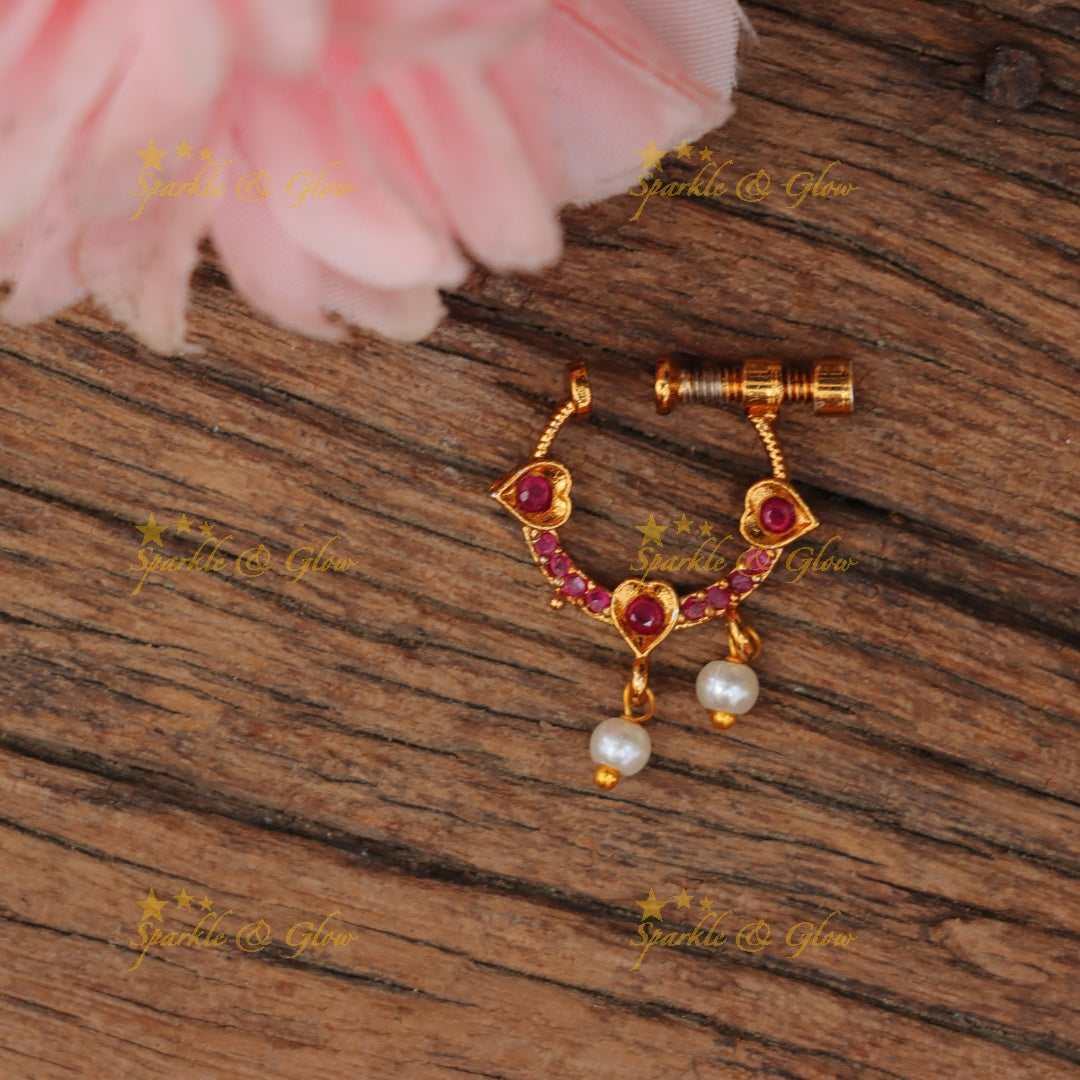 Mesmerizing Pearl Heart Nose Pin for Elegant Grace