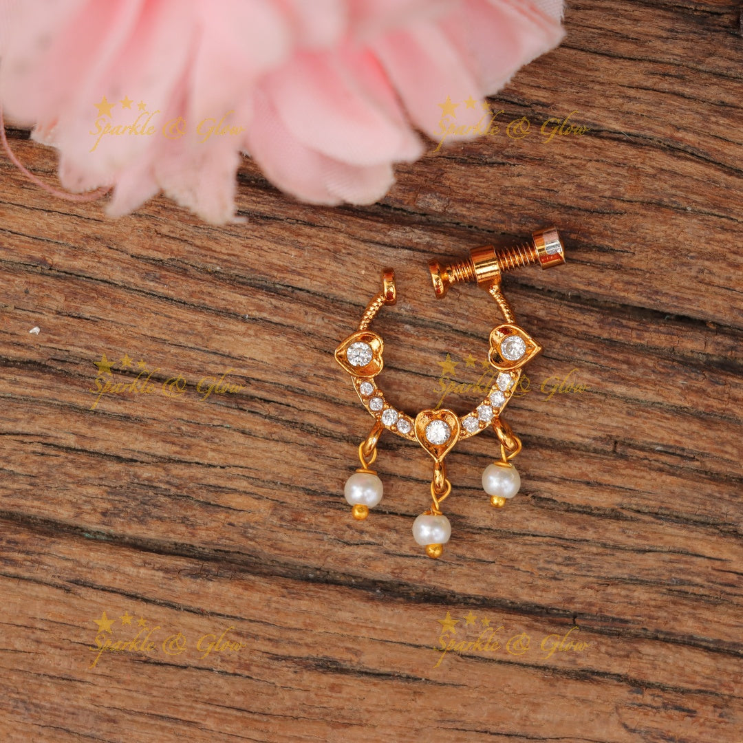 Mesmerizing Pearl Heart Nose Pin for Elegant Grace