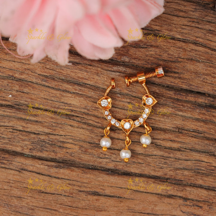 Mesmerizing Pearl Heart Nose Pin for Elegant Grace