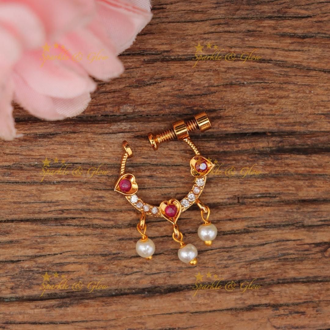 Mesmerizing Pearl Heart Nose Pin for Elegant Grace