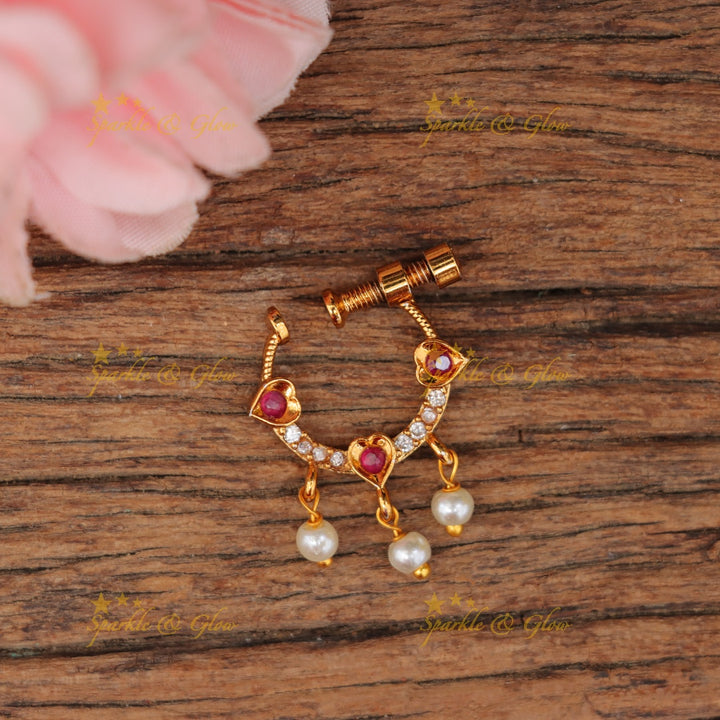Mesmerizing Pearl Heart Nose Pin for Elegant Grace