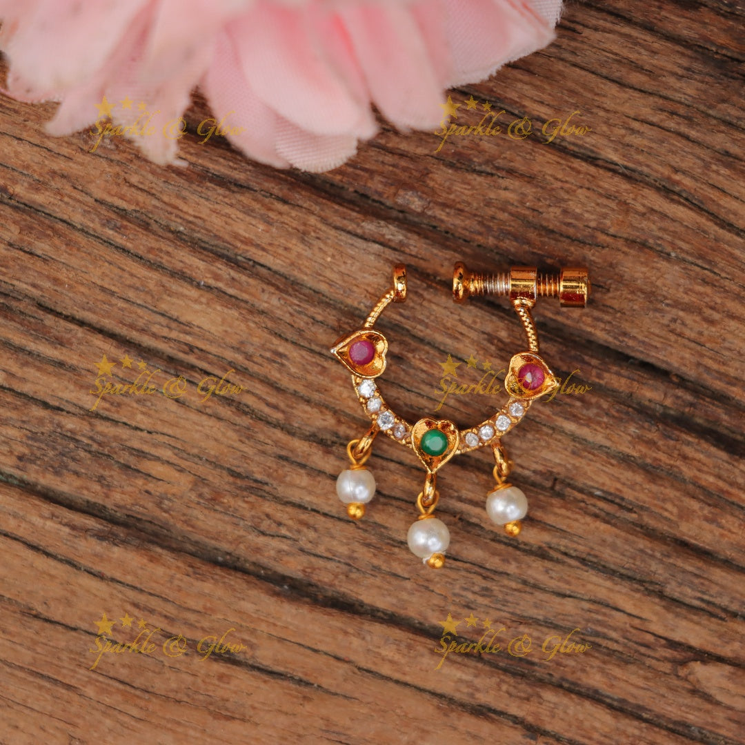 Mesmerizing Pearl Heart Nose Pin for Elegant Grace