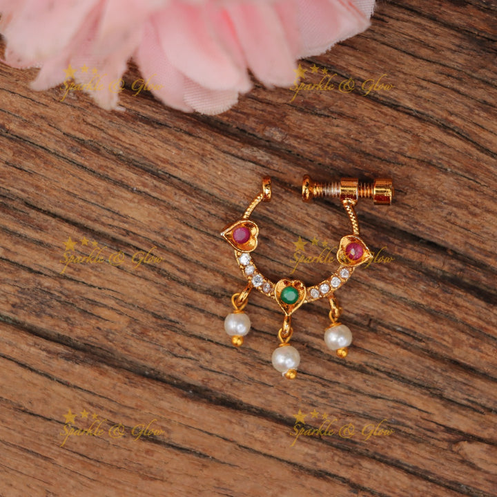 Mesmerizing Pearl Heart Nose Pin for Elegant Grace