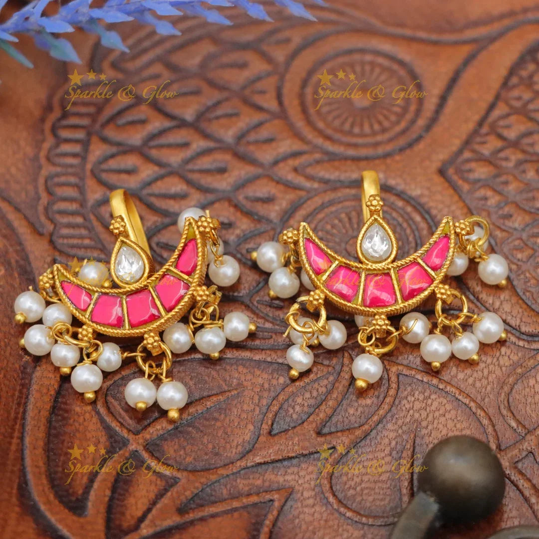 Stunning Jadau Kundan Half Moon Bugadi Earrings