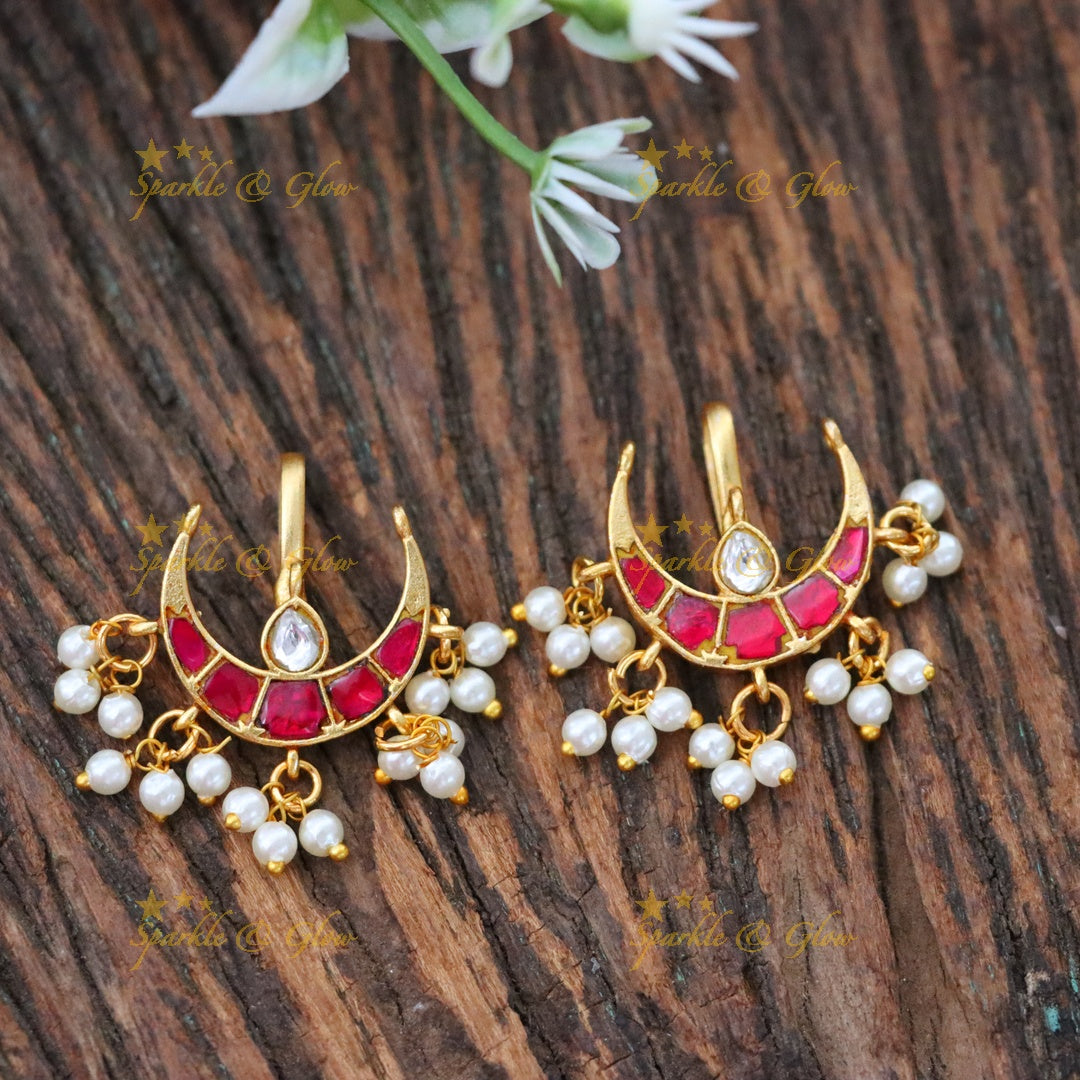 Stunning Jadau Kundan Half Moon Bugadi Earrings