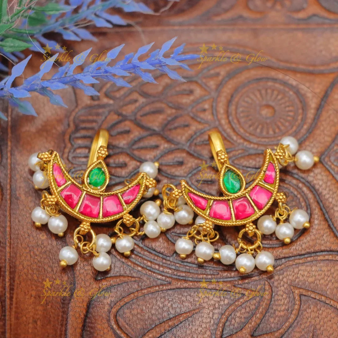 Stunning Jadau Kundan Half Moon Bugadi Earrings