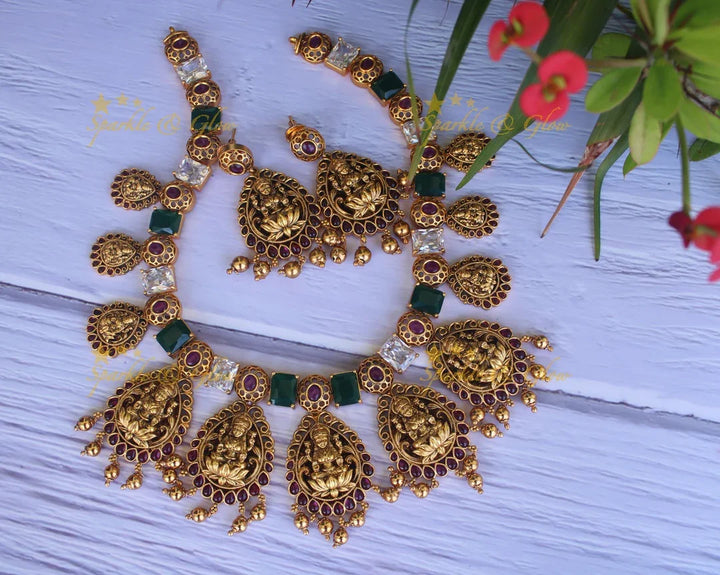 Statement lakshmi kempu necklace - Sparkle and Glow