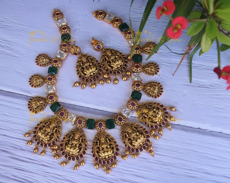 Statement lakshmi kempu necklace - Sparkle and Glow