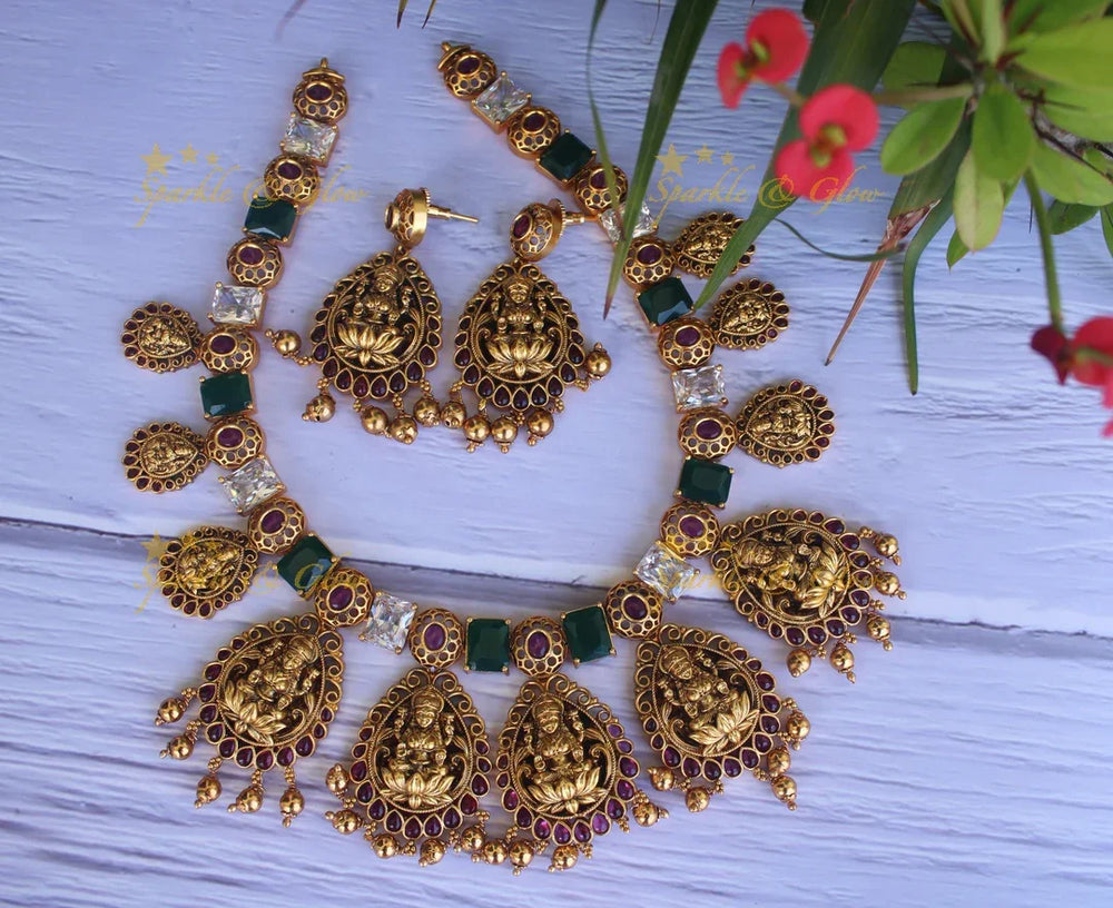Statement lakshmi kempu necklace - Sparkle and Glow