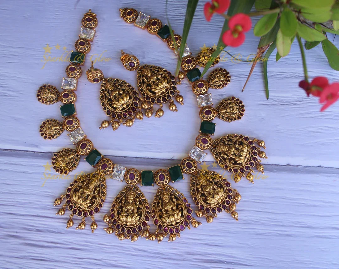 Statement lakshmi kempu necklace - Sparkle and Glow