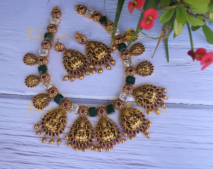 Statement lakshmi kempu necklace - Sparkle and Glow