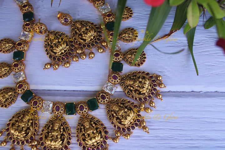 Statement lakshmi kempu necklace - Sparkle and Glow