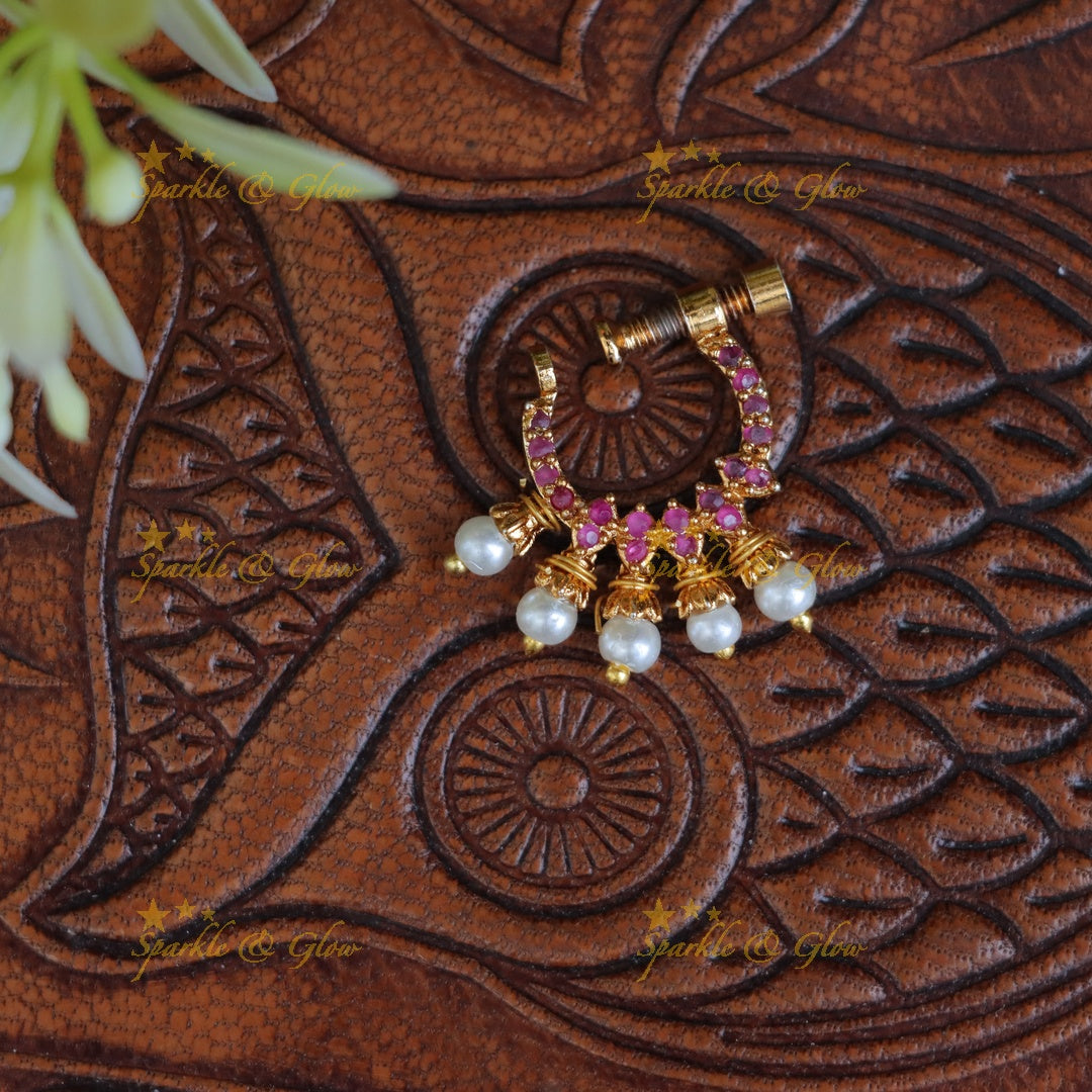 Radiant Imitation Pearl & Gold Nosepin - Festive Elegance