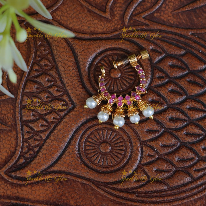 Radiant Imitation Pearl & Gold Nosepin - Festive Elegance