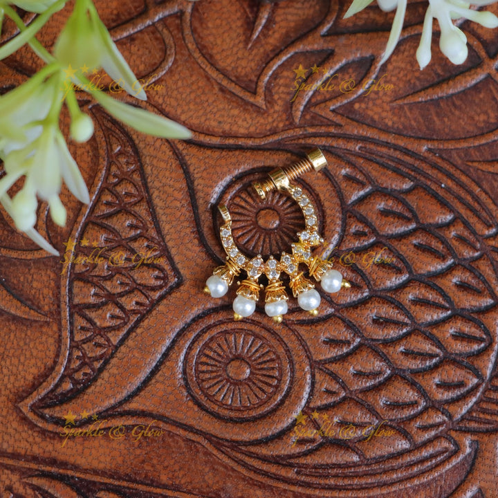 Radiant Imitation Pearl & Gold Nosepin - Festive Elegance