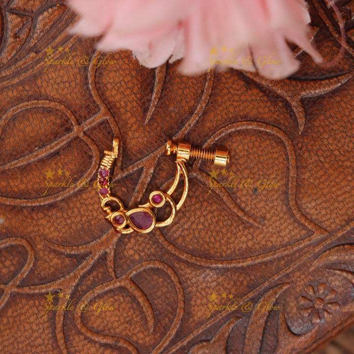 Gold Plated Peacock Nosepin for Wedding Elegance