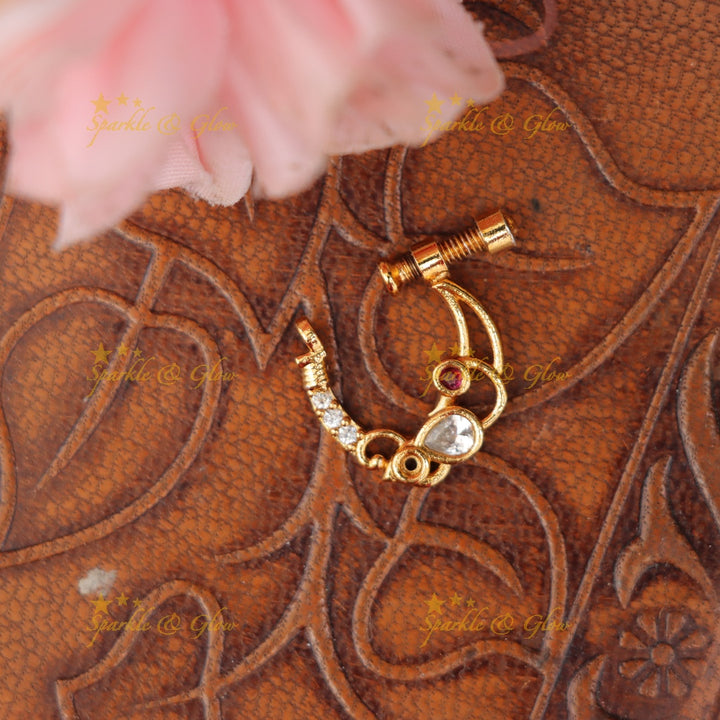 Gold Plated Peacock Nosepin for Wedding Elegance