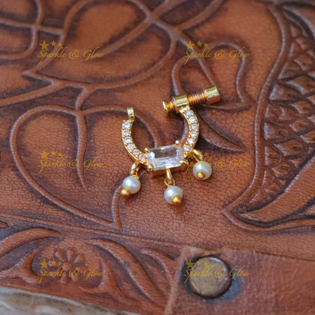Exquisite Gold Nosepin with Pearls for Weddings & Festivals