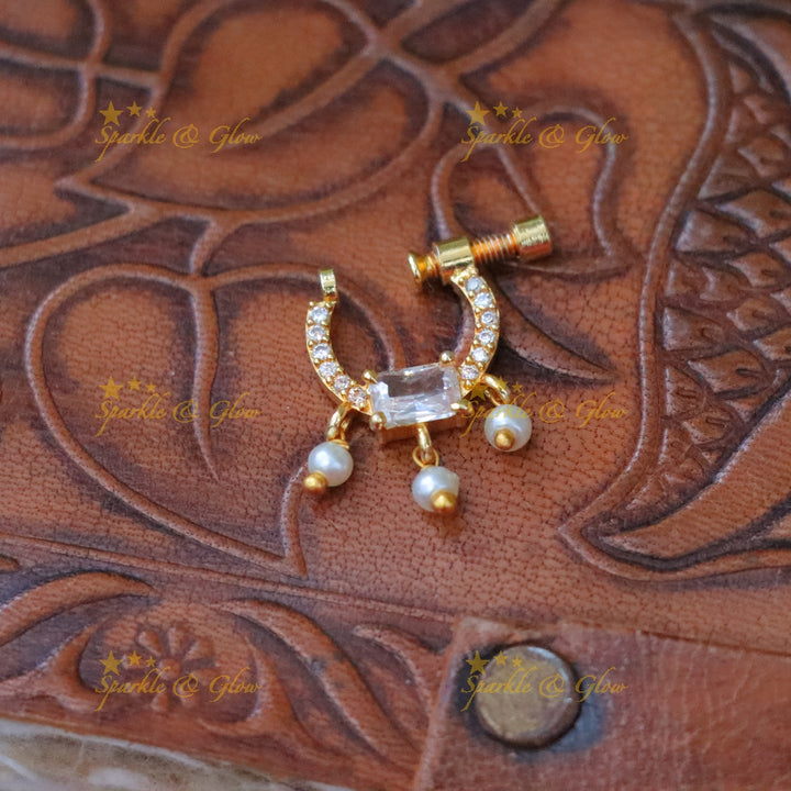 Exquisite Gold Nosepin with Pearls for Weddings & Festivals