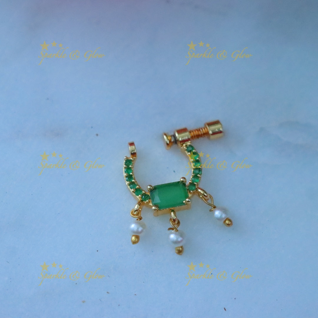 Exquisite Gold Nosepin with Pearls for Weddings & Festivals