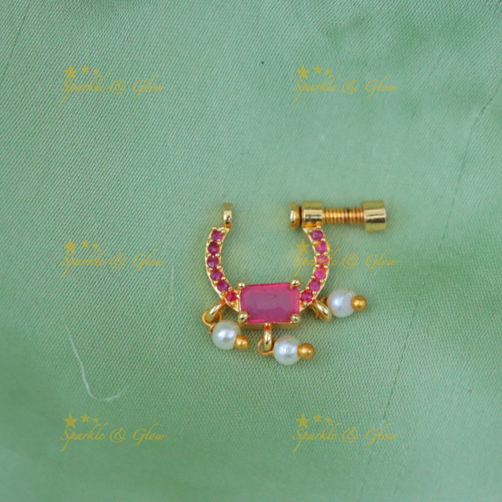 Exquisite Gold Nosepin with Pearls for Weddings & Festivals