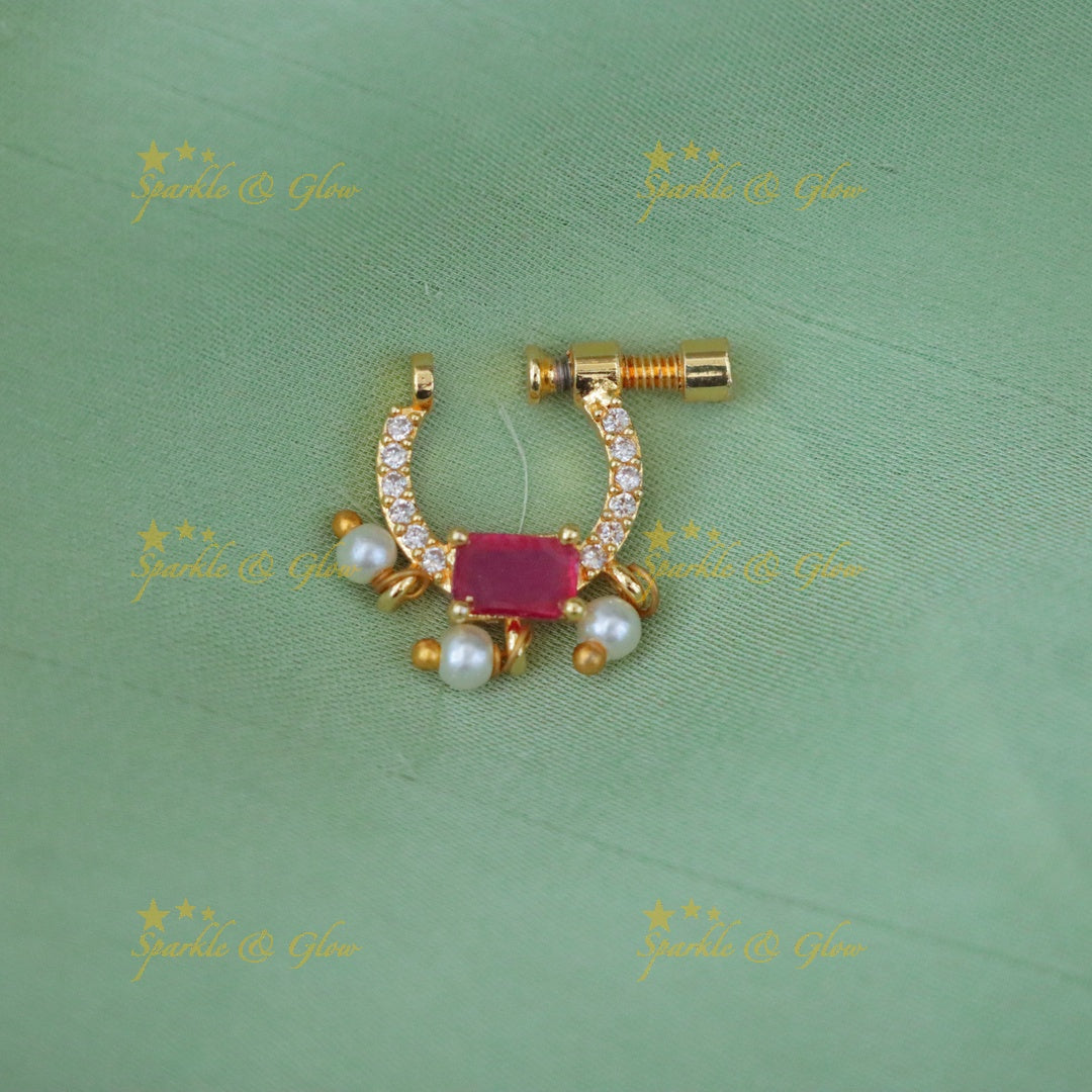Exquisite Gold Nosepin with Pearls for Weddings & Festivals