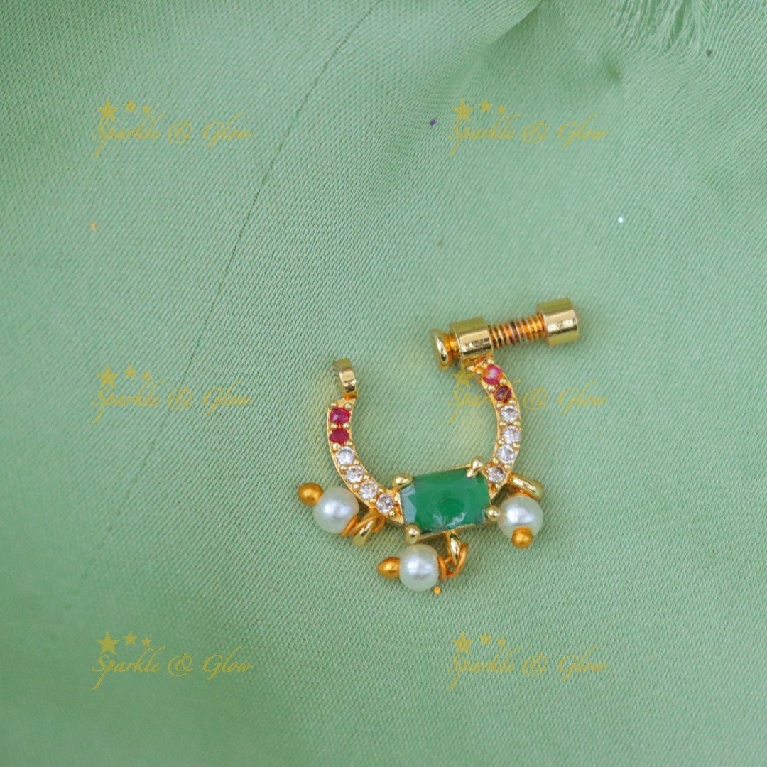 Exquisite Gold Nosepin with Pearls for Weddings & Festivals