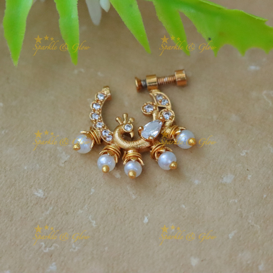 Exquisite Peacock Gold-Plated Nosepin for Festive Glamour