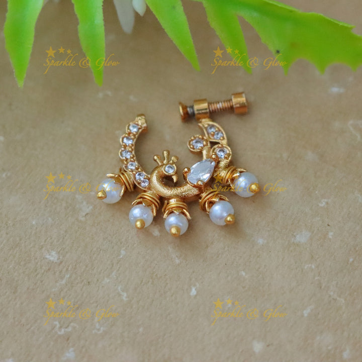 Exquisite Peacock Gold-Plated Nosepin for Festive Glamour