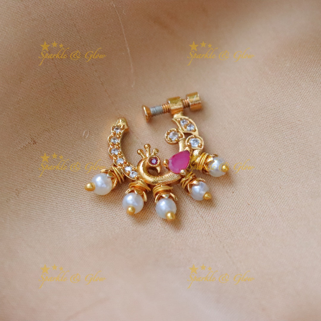 Exquisite Peacock Gold-Plated Nosepin for Festive Glamour